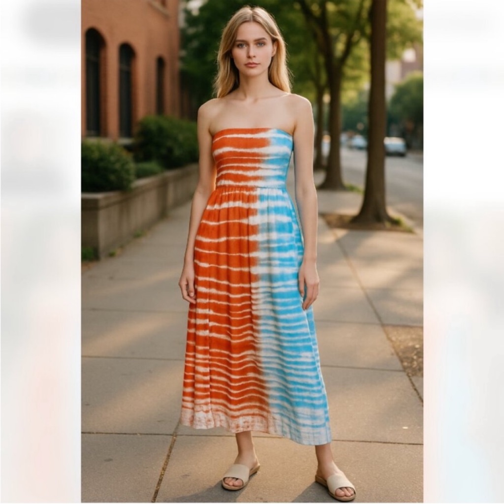 Young Fabulous & Broke Colorful Tie Dye Smoked Chest Long Tube Dress Artistic M